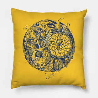 Navy Gold Skull and Dreamcatcher Circle Pillow