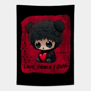 Cute Teddy Bear Love, Peace and Goth Tapestry