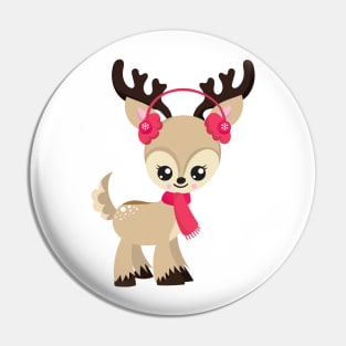 Christmas Reindeer, Cute Reindeer, Red Scarf, Xmas Pin