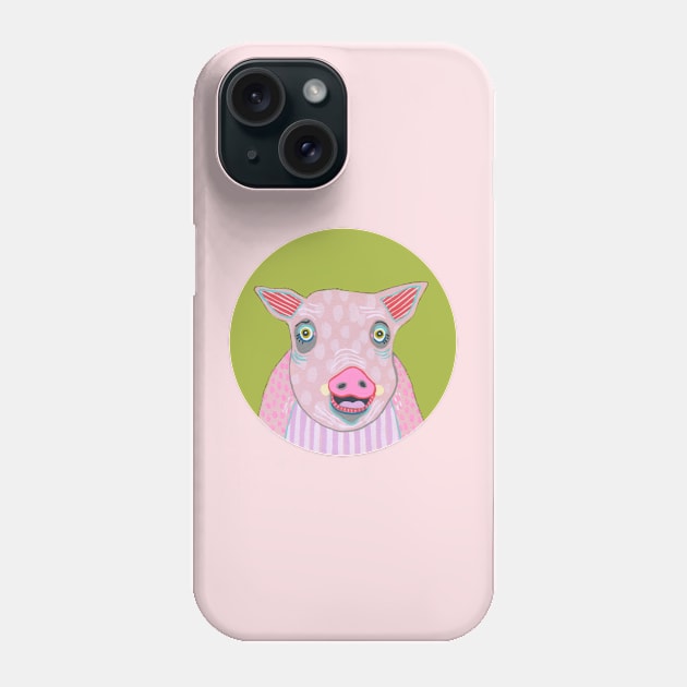 Pig Out Smiling Happy Farm Pig Phone Case by jenniferdavisart