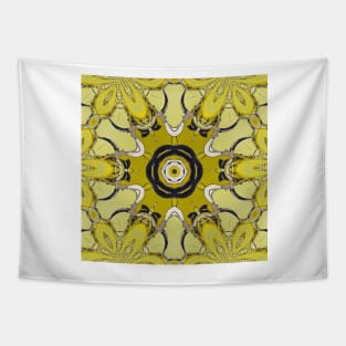 floral patterns and kaleidoscope design in shades of yellow black and grey Tapestry