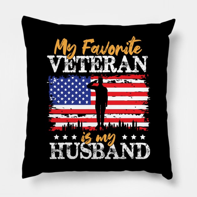 My Favorite Veteran Is My Husband,  Us Marine Veteran, Us Veterans Day Gift Pillow by printalpha-art