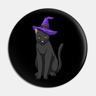 Black Cat Wearing Witches Hat Halloween Scary Pin