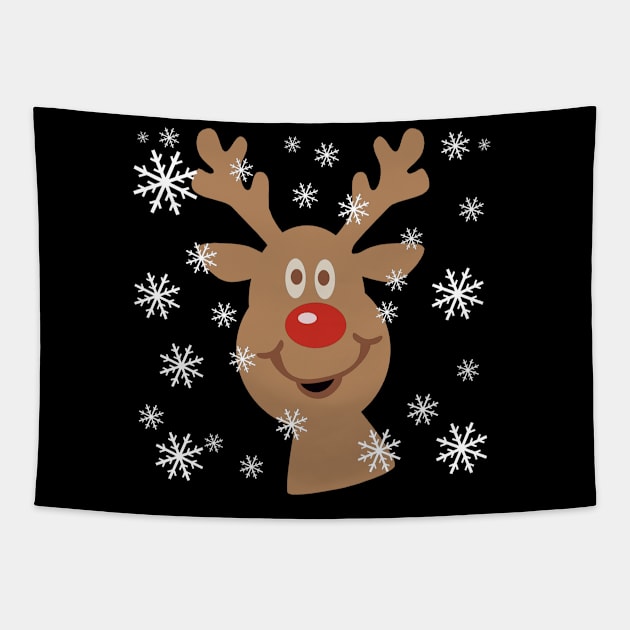 Smiling Christmas Reindeer In The Snow Tapestry by Yule