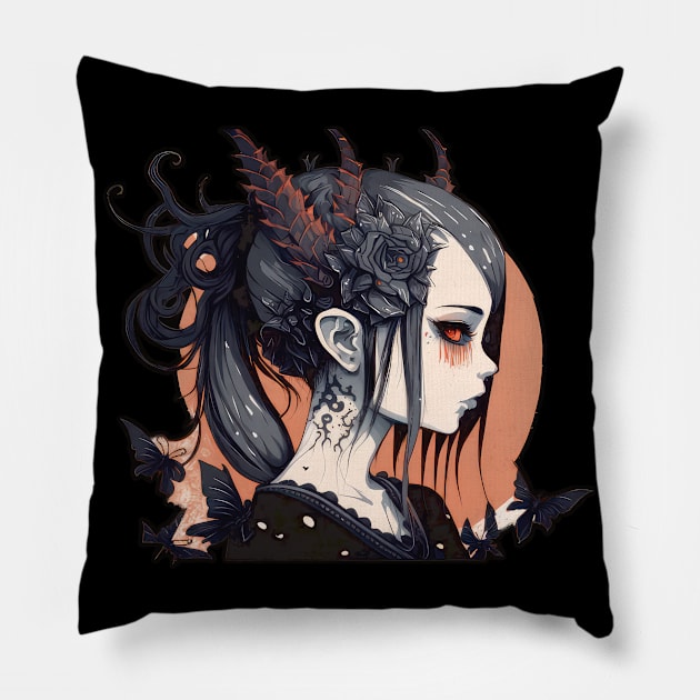 Dark Bloom: Mysterious and Gothic Woman Pillow by The-Dark-King