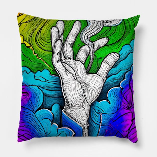 Trippy Hand Pillow by Minelauvart