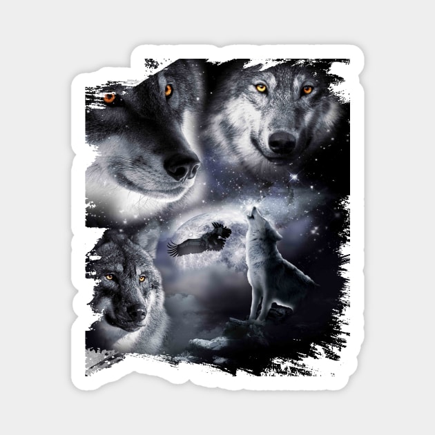 Space Wolves 3 Three Snow Wolf Howling At Moon Magnet by Random Galaxy