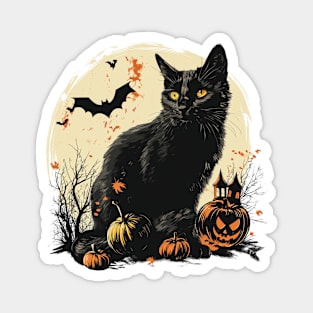 Vintage Halloween Black Cat Witch Retro Super Cool Best Gift Magnet