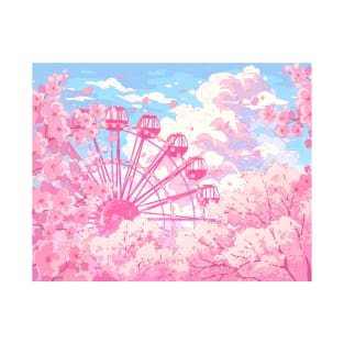 The Ferris Wheel,clouds and pink cherry blossom T-Shirt