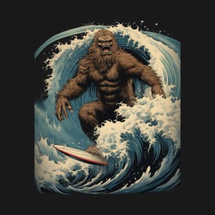Funny Bigfoot Art The great wave off Kanagawa Japanese T-Shirt