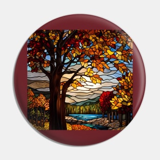 Stained Glass Autumn Forest Scene Pin