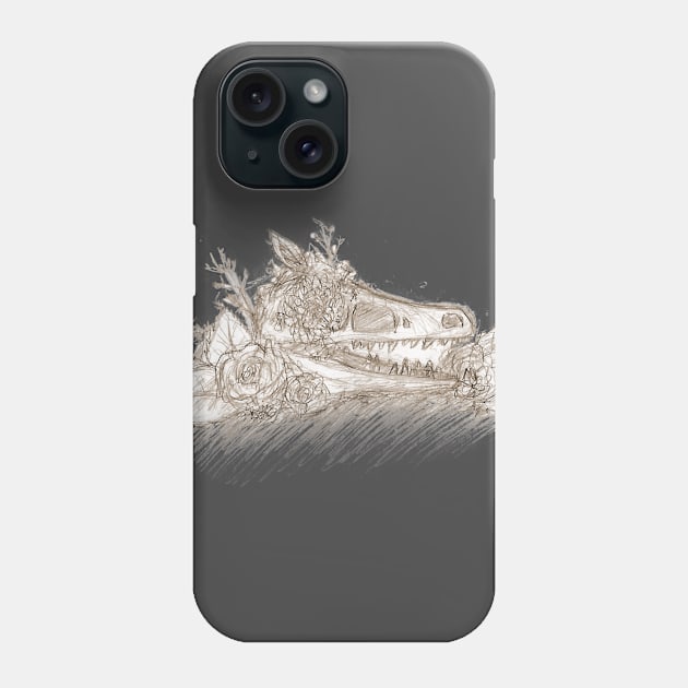 Floral Raptor Skull (B&W version) Phone Case by craftyusmcwife@hotmail.com