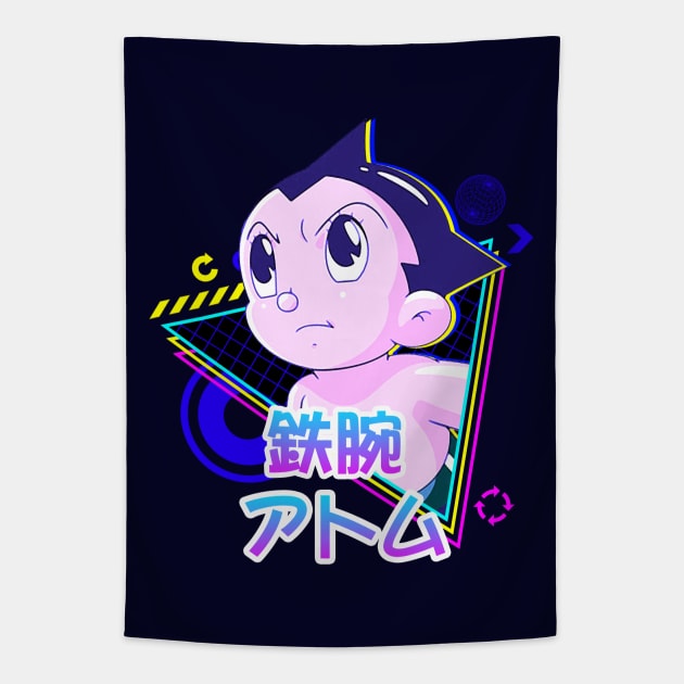 Astroboy synthwave Tapestry by mrcatguys