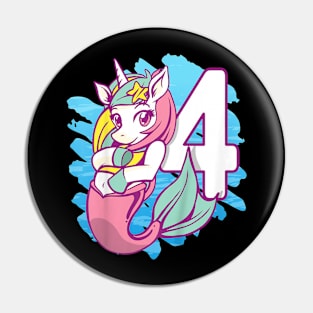 Kids Unicorn Mermaid 4Th Birthday I'M 4 Daughter Girl'S Birthday Pin