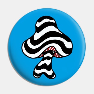 The Perfect Magic Mushroom: Trippy Wavy Black and White Stripes Contour Lines on blue with Red Underbelly. Pin