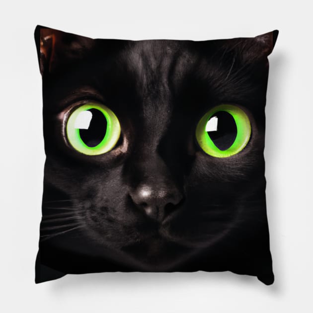 Black Cat with Green Eyes Pillow by KonczStore