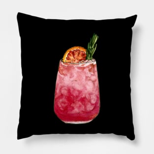 Pink Cocktail with Orange Slice - Watercolor Pillow