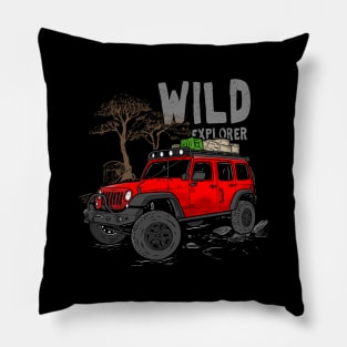 Wild Explorer Jeep - Adventure Red Jeep Wild Explore for Outdoor enthusiasts Pillow