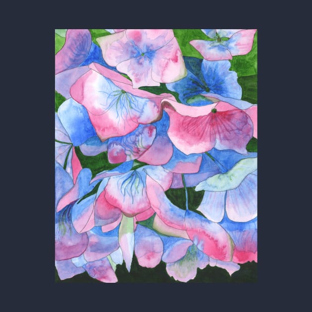 Pink and blue hydrangea watercolour painting by esvb