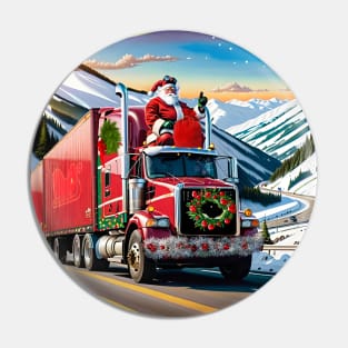 Santa on a Big Rig Pin