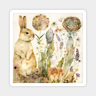 Bunny, Watercolor Woodland Rabbit Magnet