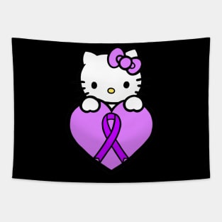 Cartoon cat awareness ribbon (Purple) Tapestry