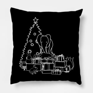 White Line Drawing Merry Christmas from Cute Animals Pillow