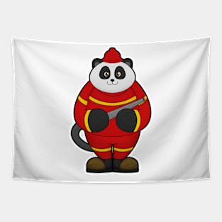 Panda as Firefighter with Hose Tapestry