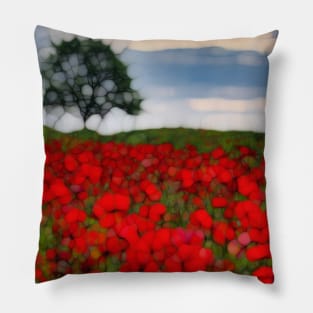 Poppy field and Single tree Pillow