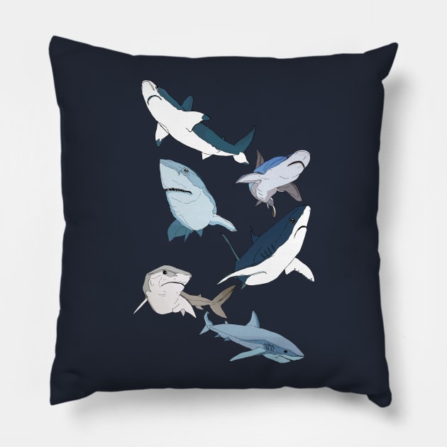 Shark Squad Pillow by minniemorrisart