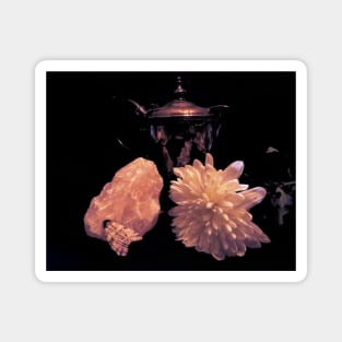 Florals, Silver, and Quartz - Baroque Inspired Dark Still Life Photo Magnet