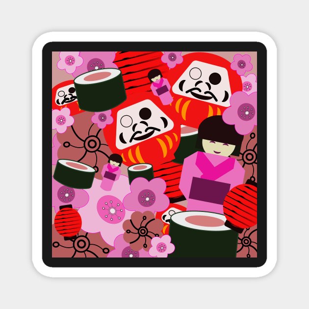 japanese inspired pop art pattern Magnet by pauloneill-art