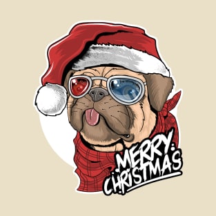 Pug dog with santa claus hat, merry christmas T-Shirt