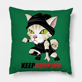 Happy Cat Keep Running Pillow