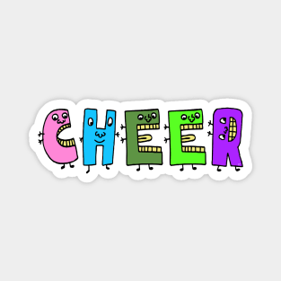 Cute Cheer Motivational Dancing Text Illustrated Letters, Blue, Green, Pink for all people, who enjoy Creativity and are on the way to change their life. Are you cheering for Change? To inspire yourself and make an Impact. Magnet