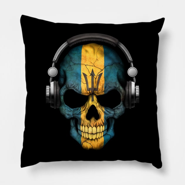 Dark Skull Deejay with Barbados Flag Pillow by jeffbartels