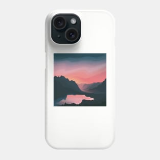 Warm Red Sunrise Beyond Hills Landscape Digital Illustration Phone Case