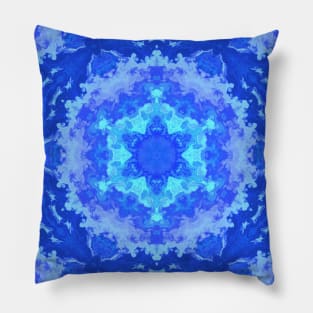 Psychedelic Kaleidoscope Blue Snowflake Pillow