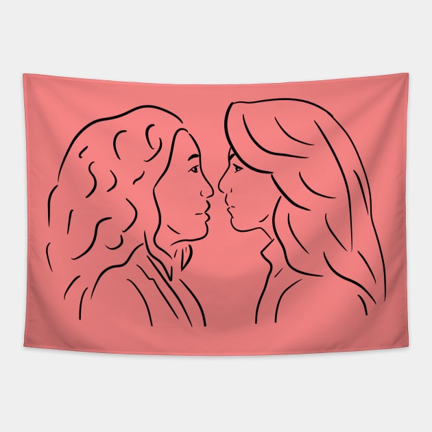 Eve and Villanelle - Lines Tapestry by byebyesally