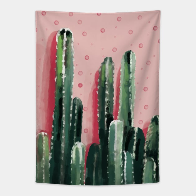 Pink and green cactus in watercolor Tapestry by Mimie20