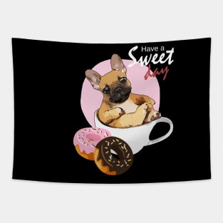 french bulldog coffee and donuts Tapestry