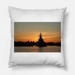 Battleship At Sunset Pillow