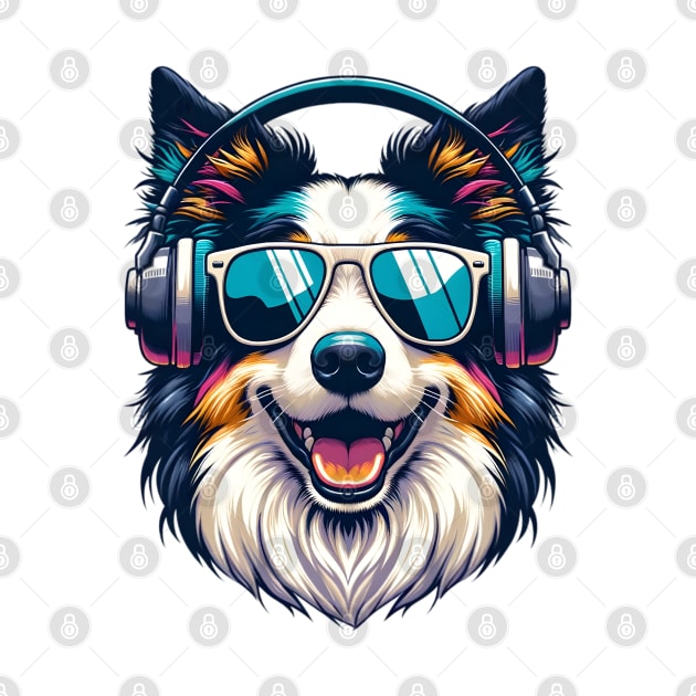 Grinning Border Collie as Smiling DJ with Headphones by ArtRUs