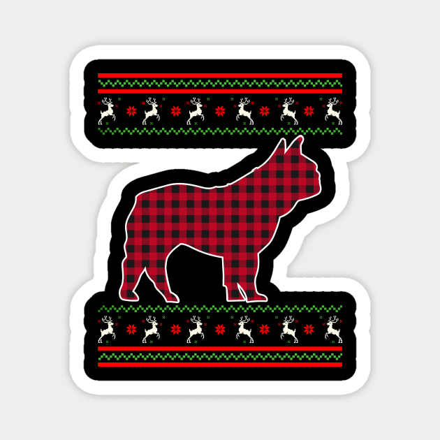 French Bulldog Red Plaid Ugly Christmas Sweater Style Magnet by PaulAksenov