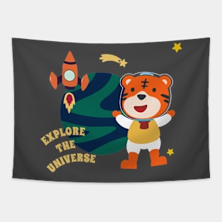 Space tiger or astronaut in a space suit with cartoon style. Tapestry