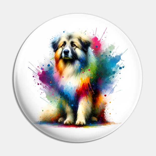 Pyrenean Shepherd in Vibrant Artistic Color Splashes Pin by ArtRUs