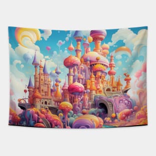 Bright Colored Fantasy Castle Tapestry