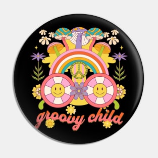 Groovy Child Retro Hippie Design in Bold Colors Pin