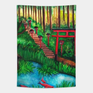 Watercolor - Japanese temple Tapestry