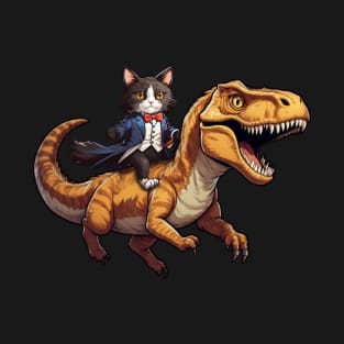 Tuxedo Cat on a Dino T-Shirt